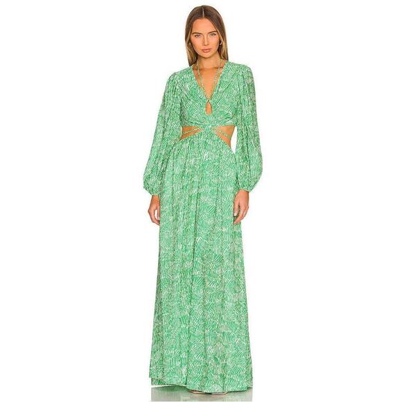 Jonathan Simkhai Adelaide Green Floral Print Satin Cutouts Maxi Dress size XS - Picture 3 of 16
